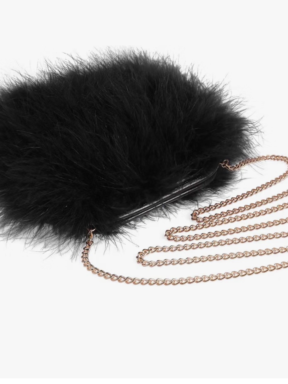 Black Faux Fur Chain Crossbody Bag